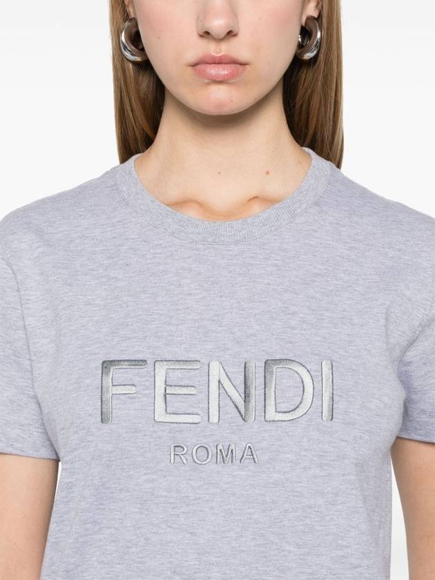 Lettering Embroidered Short Sleeve Cotton T-Shirt Grey - FENDI - BALAAN 3