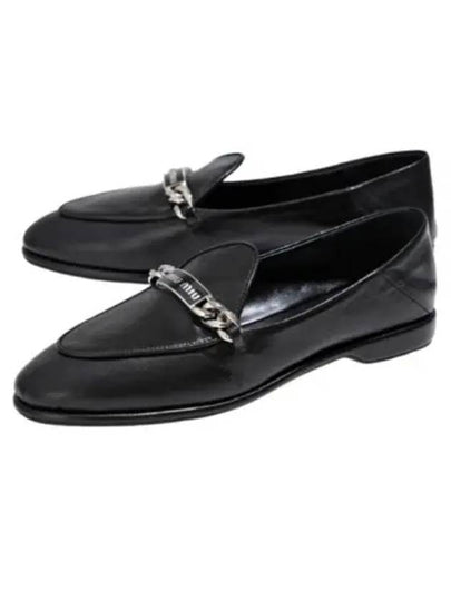 Logo Chain Metal Leather Loafers Black - MIU MIU - BALAAN 2