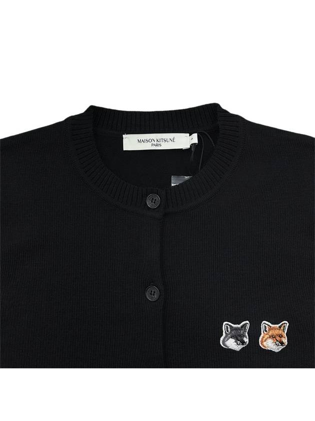 Double Fox Head Patch Round Neck Cardigan Black - MAISON KITSUNE - BALAAN 4