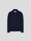 Half Zip-up Loose Fit Uneven Cotton Yarn Knit Top Navy - STONE ISLAND - BALAAN 2