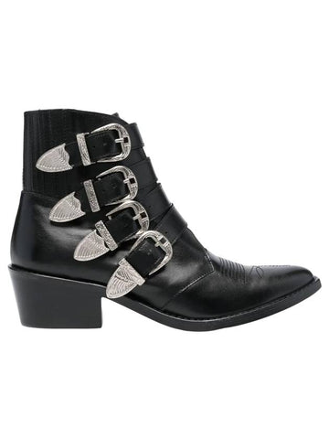 4 Metal Cowboy Buckle Strap Middle Boots Black - TOGA - BALAAN 1