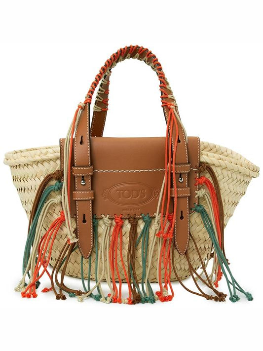 Women's Fringed Braided Tote Bag Beige - TOD'S - BALAAN 1