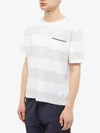 Men's Rugby Striped Pick Pocket Short Sleeve T-Shirt Pale Grey White - THOM BROWNE - BALAAN 5