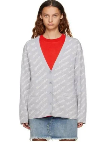 Logo all over cardigan light gray 704456 T3233 - BALENCIAGA - BALAAN 1