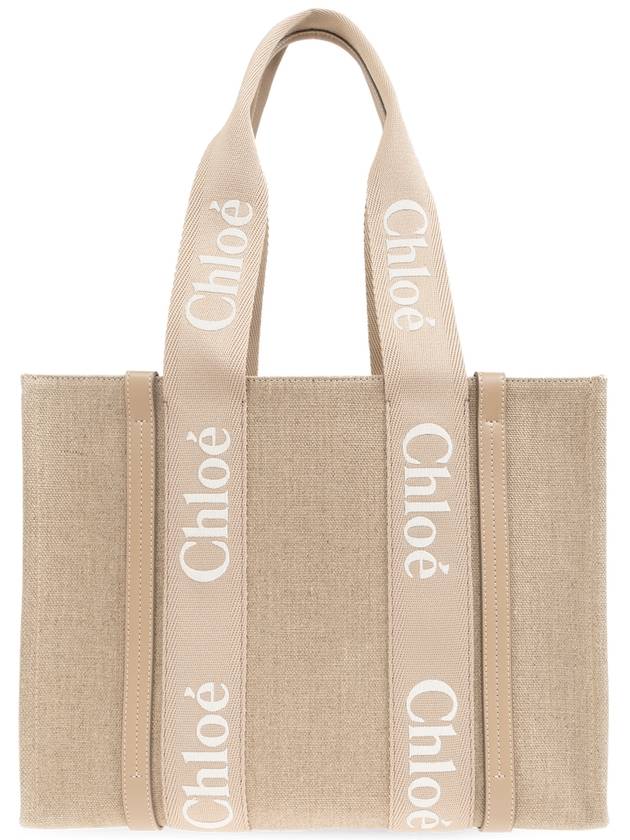 Woody Linen Medium Tote Bag Boyish Brown - CHLOE - BALAAN 4