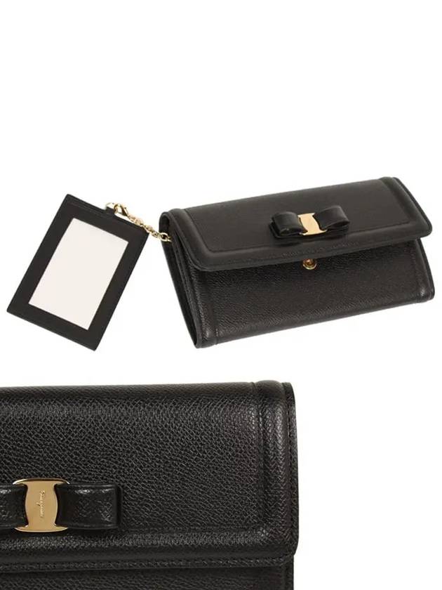 Salvatore bow leather long wallet black gold - SALVATORE FERRAGAMO - BALAAN.