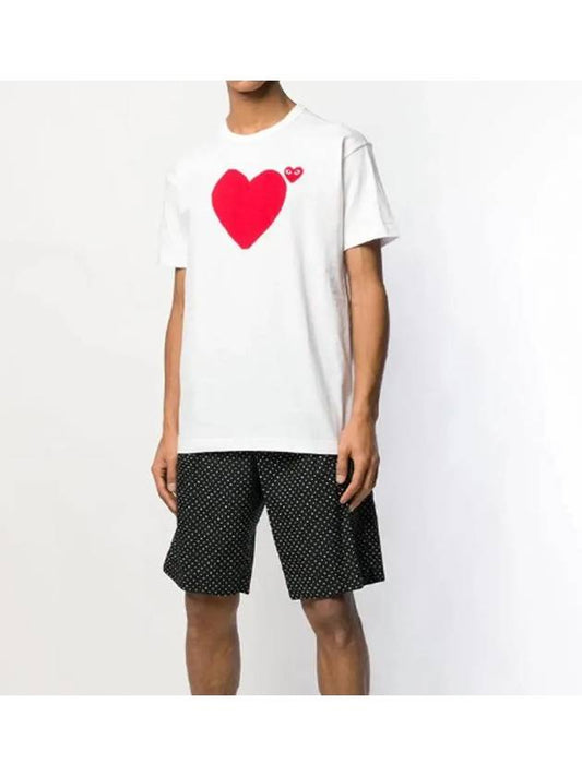 Men's Double Heart Short Sleeve T-Shirt AZ T222 051 1 White P1T222 - COMME DES GARCONS - BALAAN 2