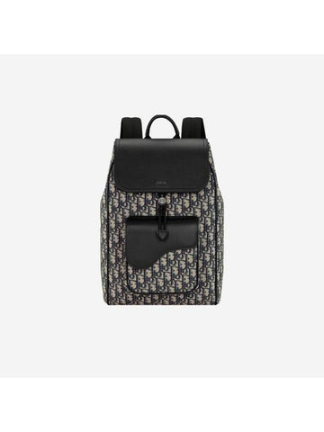 Saddle Oblique Jacquard Calfskin Backpack Beige Black - DIOR - BALAAN 1