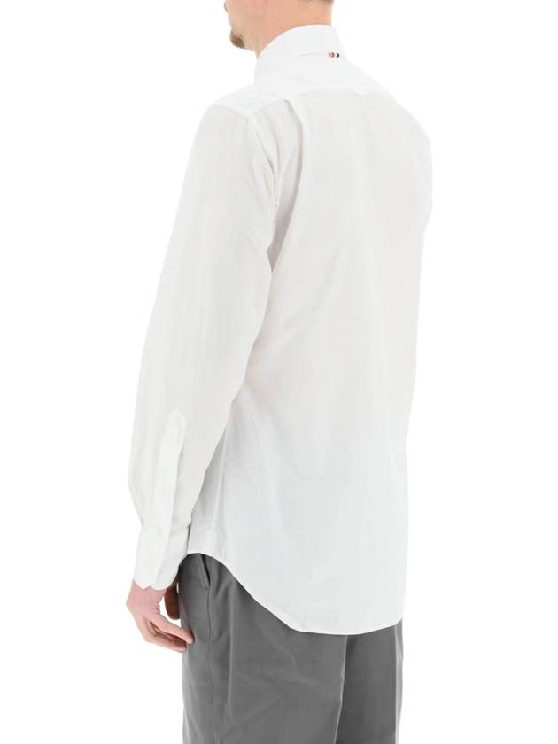 Men's Grosgrain Placket Solid Poplin Long Sleeve Shirt White - THOM BROWNE - BALAAN 4