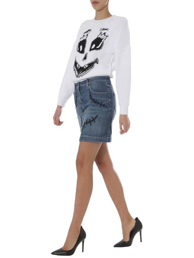 Women's Knit Crew Neck Knit Top White - MOSCHINO - BALAAN 4