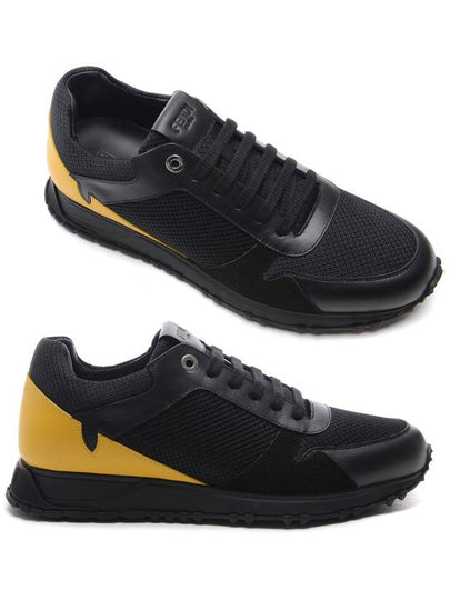 Mesh Leather Low Top Sneakers Black Yellow - FENDI - BALAAN 2