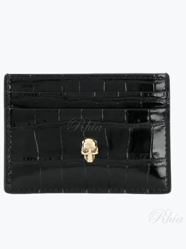 Skull Crocodile Leather Card Wallet Black - ALEXANDER MCQUEEN - BALAAN 2