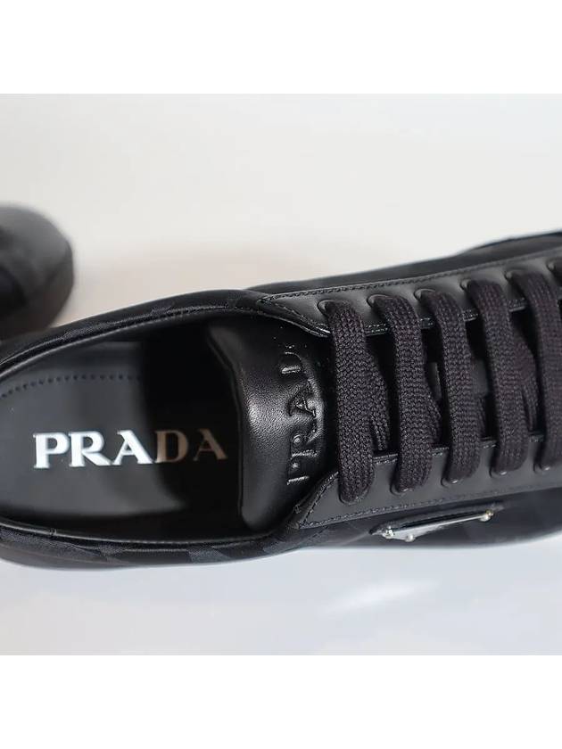 Triangle Logo Leather Re-Nylon Low Top Sneakers Black - PRADA - BALAAN 11