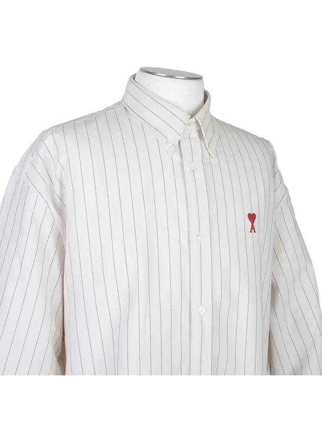 De Coeur Small Heart Logo Striped Long Sleeve Shirt Cream - AMI - BALAAN 4