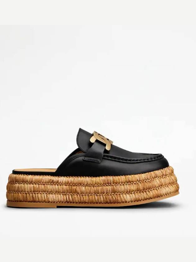 Kate Logo Leather Raffia Bloafer Black - TOD'S - BALAAN 4