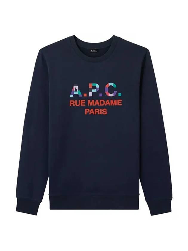 Color Block Logo Sweat Sweatshirt Navy - A.P.C. - BALAAN 1