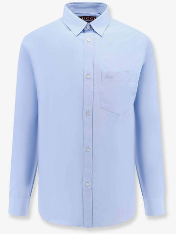 Cotton Poplin Long Sleeve Shirt Blue - GUCCI - BALAAN 1