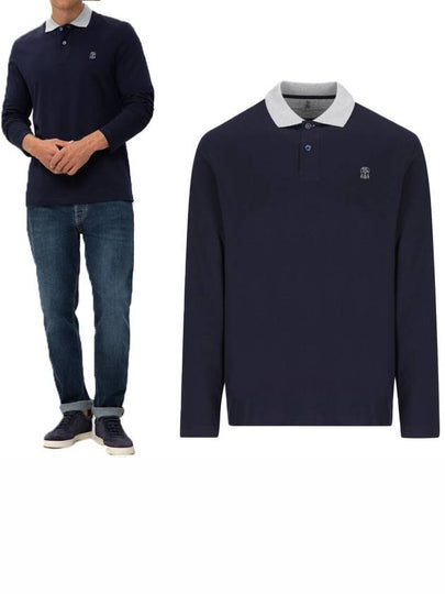 Embroidery Logo Long Sleeve Polo Shirt Navy - BRUNELLO CUCINELLI - BALAAN 2