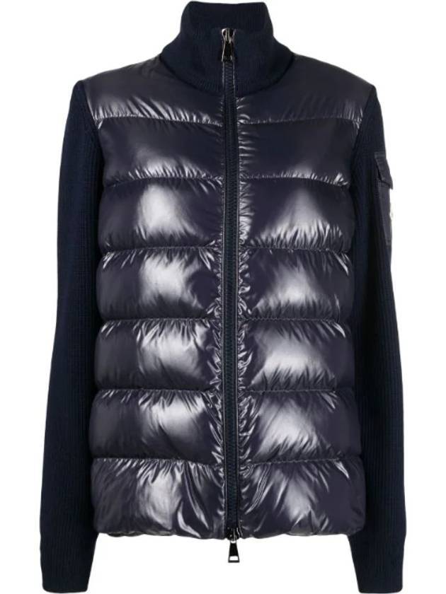 Merino Wool Padded Cardigan Navy - MONCLER - BALAAN 1