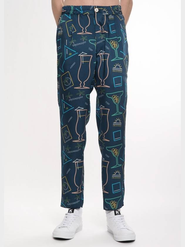 Blue Satin Cocktail Print Trousers - SUNNEI - BALAAN 4