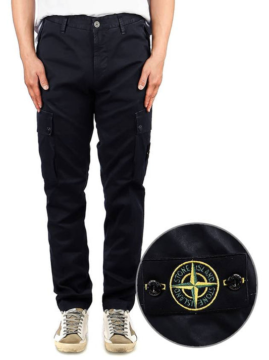 Garment Dyed Old Effect Stretch Broken Twill Cotton Cargo Pants Navy - STONE ISLAND - BALAAN 2