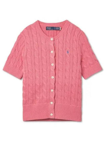 30 Paid W Cable Knit Short Sleeve Cardigan Pink - POLO RALPH LAUREN - BALAAN 1