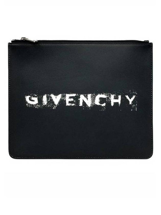 logo leather clutch bag black - GIVENCHY - BALAAN.