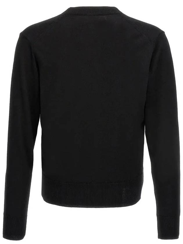 Red Heart Logo Merino Wool Cardigan Black - AMI - BALAAN 4