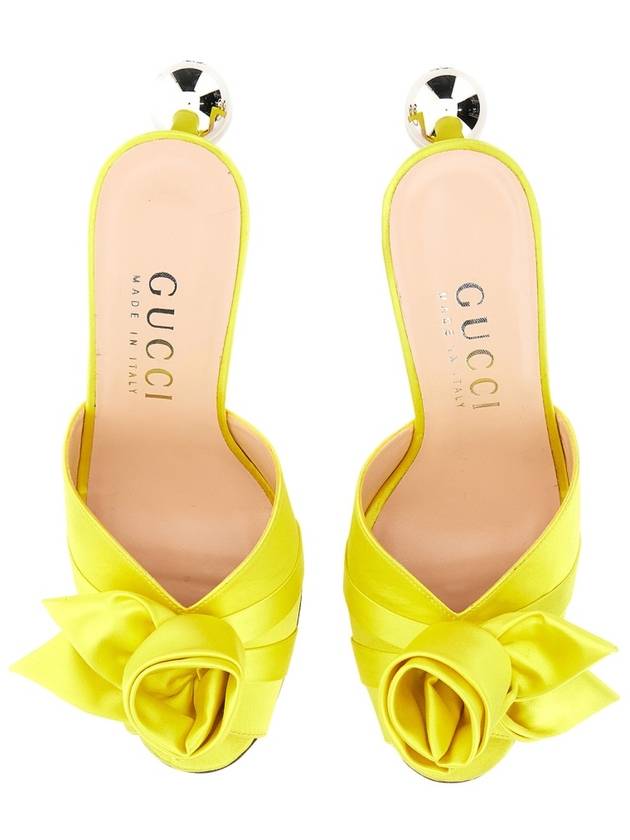 Women's Spear Open Toe Satin Sandals Heel Yellow - GUCCI - BALAAN 4