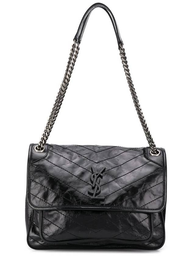 Nikki Medium Krinkle Vintage Leather Shoulder Bag Black - SAINT LAURENT - BALAAN 2