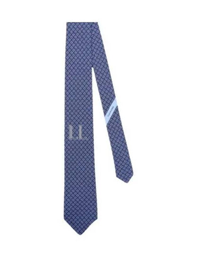 Tetris Print Silk  Tie Navy Blue - SALVATORE FERRAGAMO - BALAAN 2