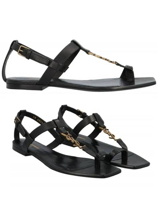 Cassandra Smooth Leather Flat Sandals Black - SAINT LAURENT - BALAAN 2