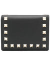 Rockstud Leather Flap Half Wallet Black - VALENTINO - BALAAN 4