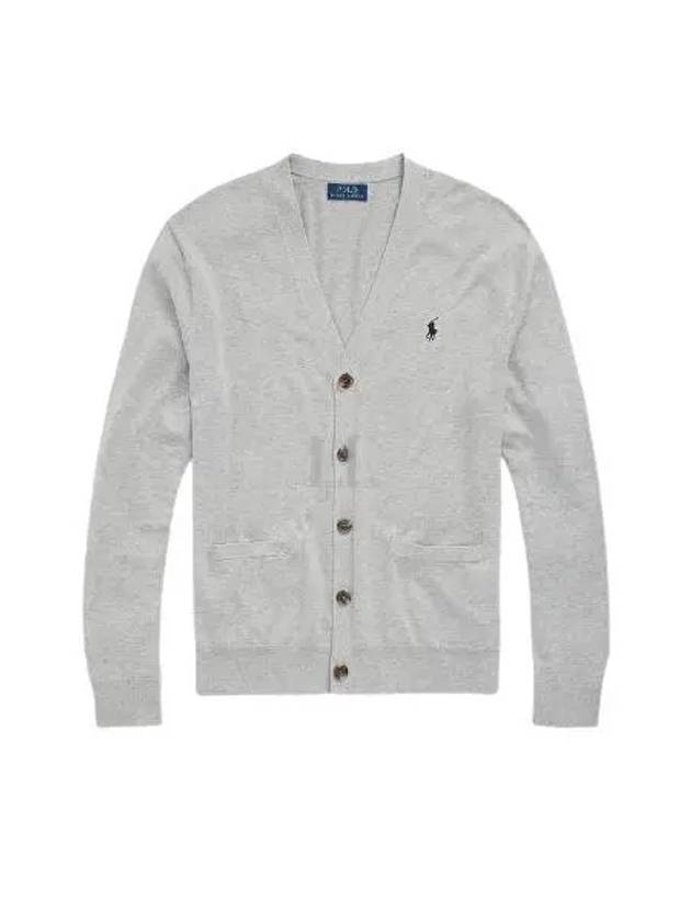 V-Neck Embroidery Logo Cardigan Grey - POLO RALPH LAUREN - BALAAN 2