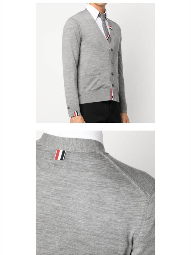 Men's Jersey Stitch V-Neck Cardigan Light Grey - THOM BROWNE - BALAAN 6