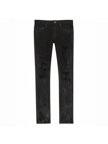 Men's Stain Effect Denim Skinny Jeans Black - SAINT LAURENT - BALAAN 1