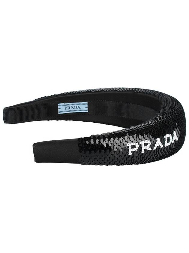 Logo Sequin Hairband Black - PRADA - BALAAN 5