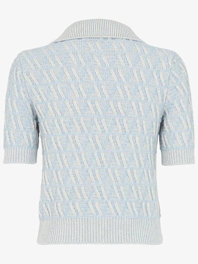 FF Wool Cashmere Polo Knit Top Light Blue - FENDI - BALAAN 4