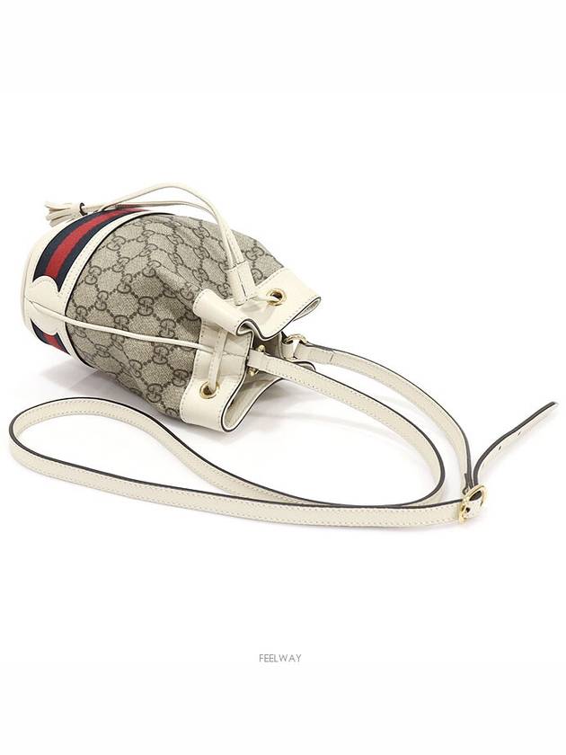 550620 White Leather Beige GG Supreme Canvas Ophidia Mini Bucket Shoulder Bag - GUCCI - BALAAN 3