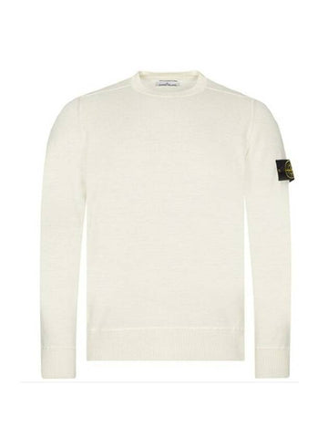 Light Wool Crewneck Knit Top Off White - STONE ISLAND - BALAAN 1