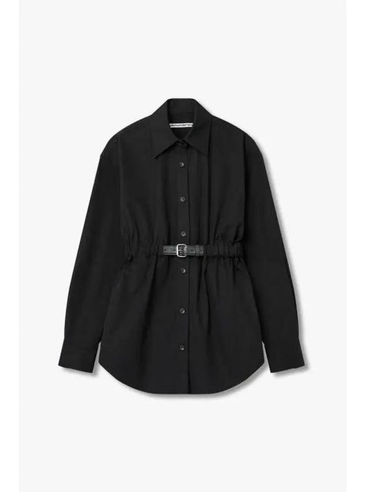 Leather Belted Cotton Tunic Shirt Black - ALEXANDER WANG - BALAAN 1