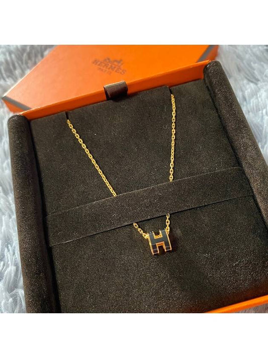 Mini Pop H Pendant Necklace Gold Noir - HERMES - BALAAN 2