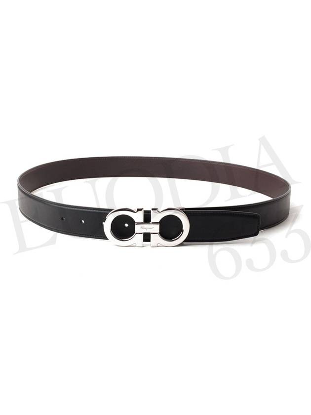 Reversible Gancini Leather Belt Black - SALVATORE FERRAGAMO - BALAAN 4