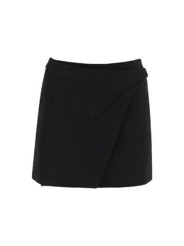 Wrap Wool Mini Skirt W2017PC BLK - WARDROBE.NYC - BALAAN 1