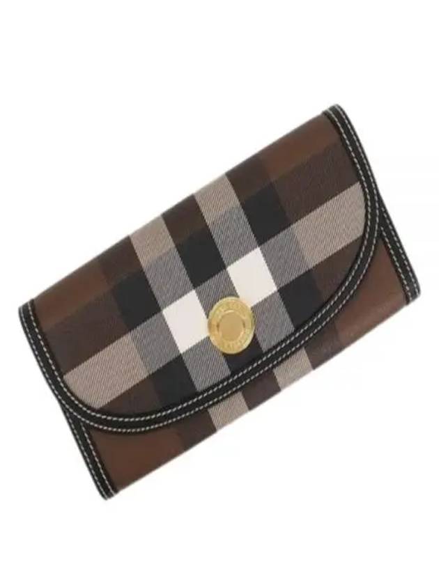 Check Pattern Leather Trim Long Wallet Brown - BURBERRY - BALAAN 2