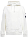 Lens Wappen Diagonal Fleece Hoodie White - CP COMPANY - BALAAN 1