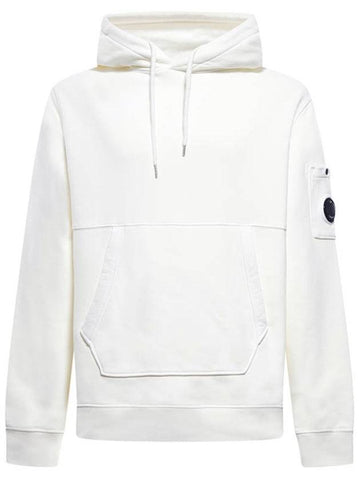 Lens Wappen Diagonal Fleece Hoodie White - CP COMPANY - BALAAN 1