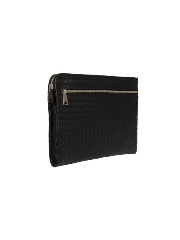 Intrecciato Weaving Zipper Clutch Bag Black - BOTTEGA VENETA - BALAAN 4