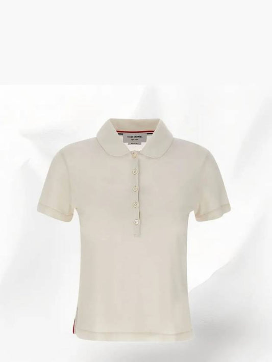 Women's Round Collar Short Sleeve Polo Shirt Natural White - THOM BROWNE - BALAAN 2