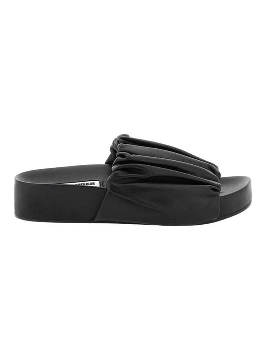 Pleated Padded Leather Slippers Black - JIL SANDER - BALAAN.